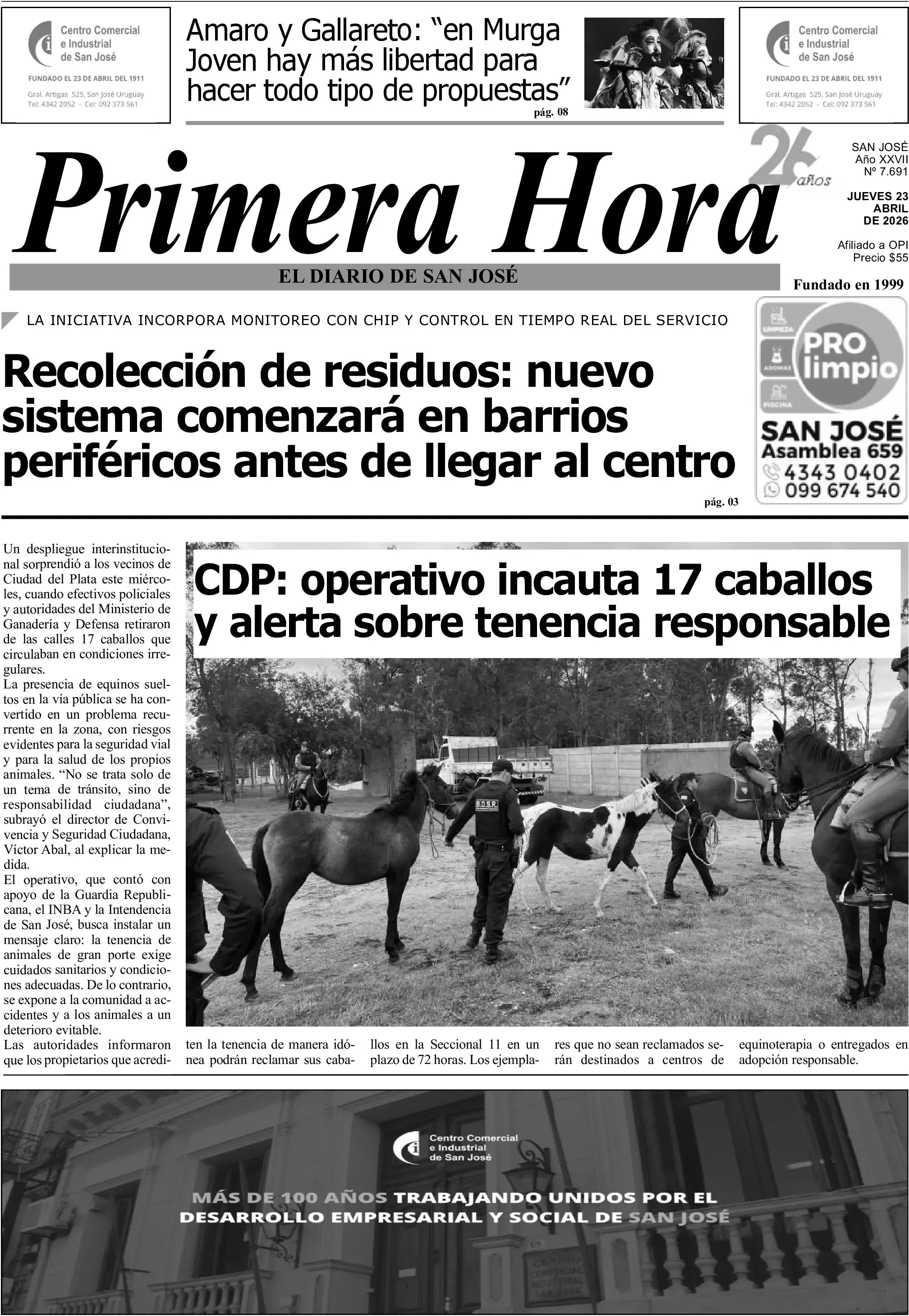 Portada del diario físico