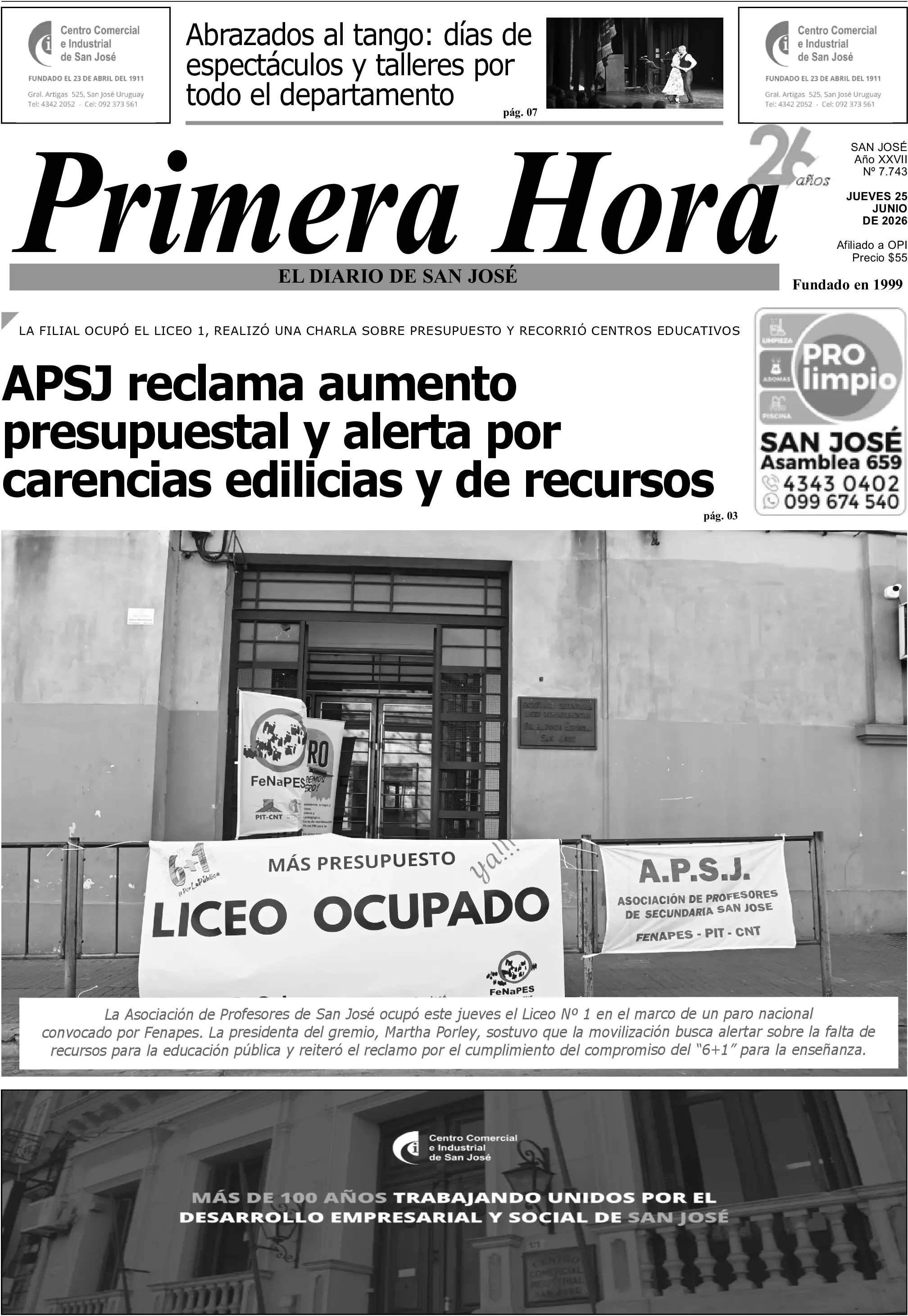 Portada del diario físico