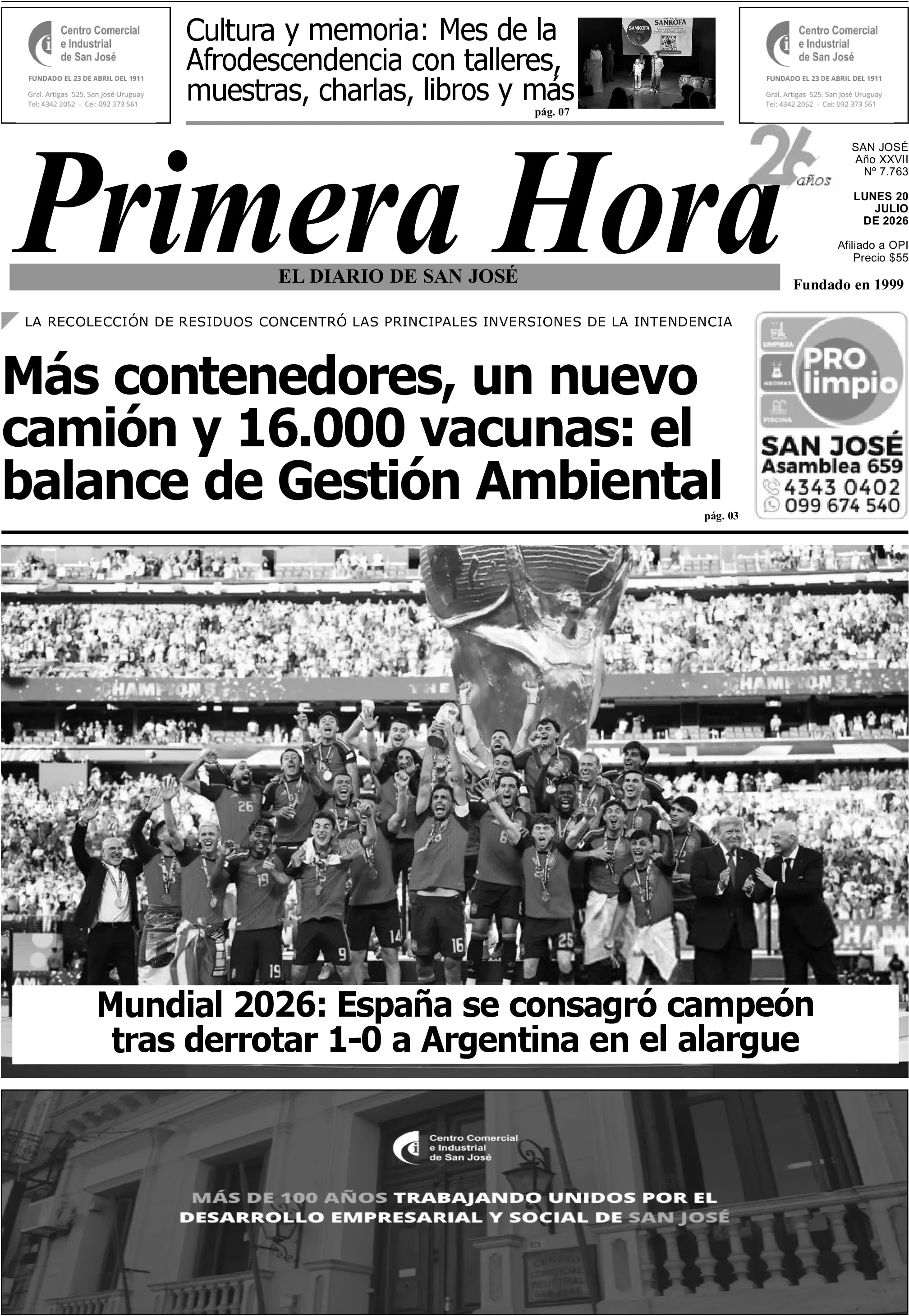 Portada del diario físico