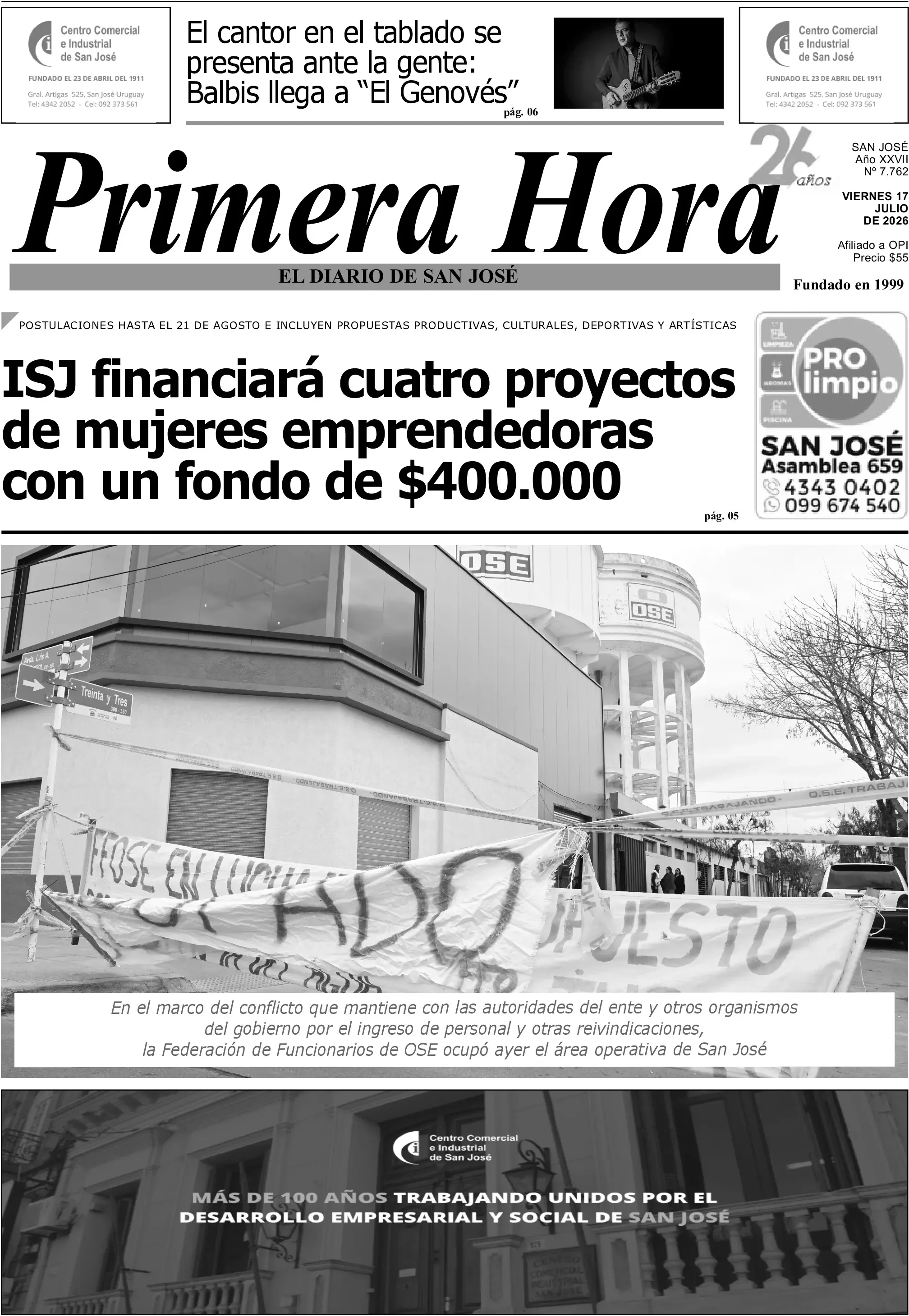 Portada del diario físico