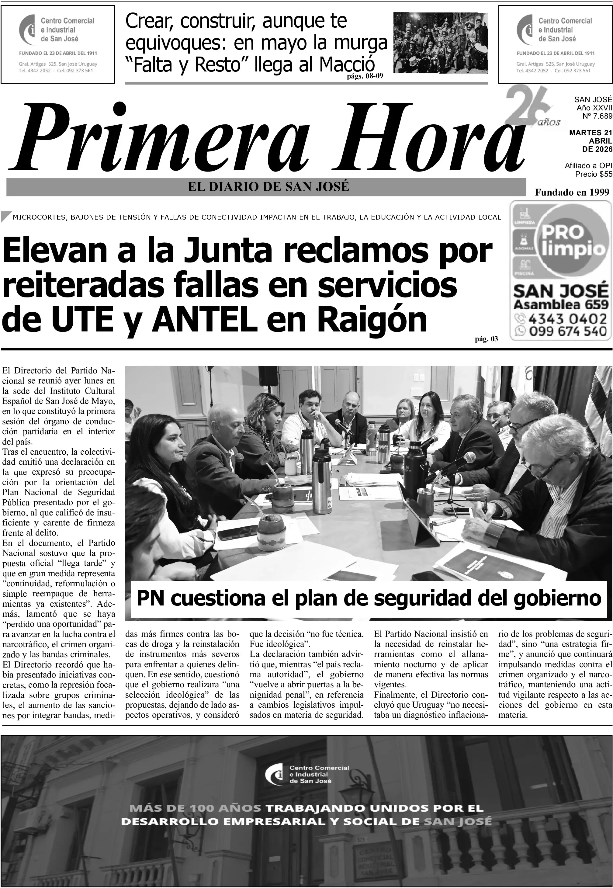 Portada del diario físico