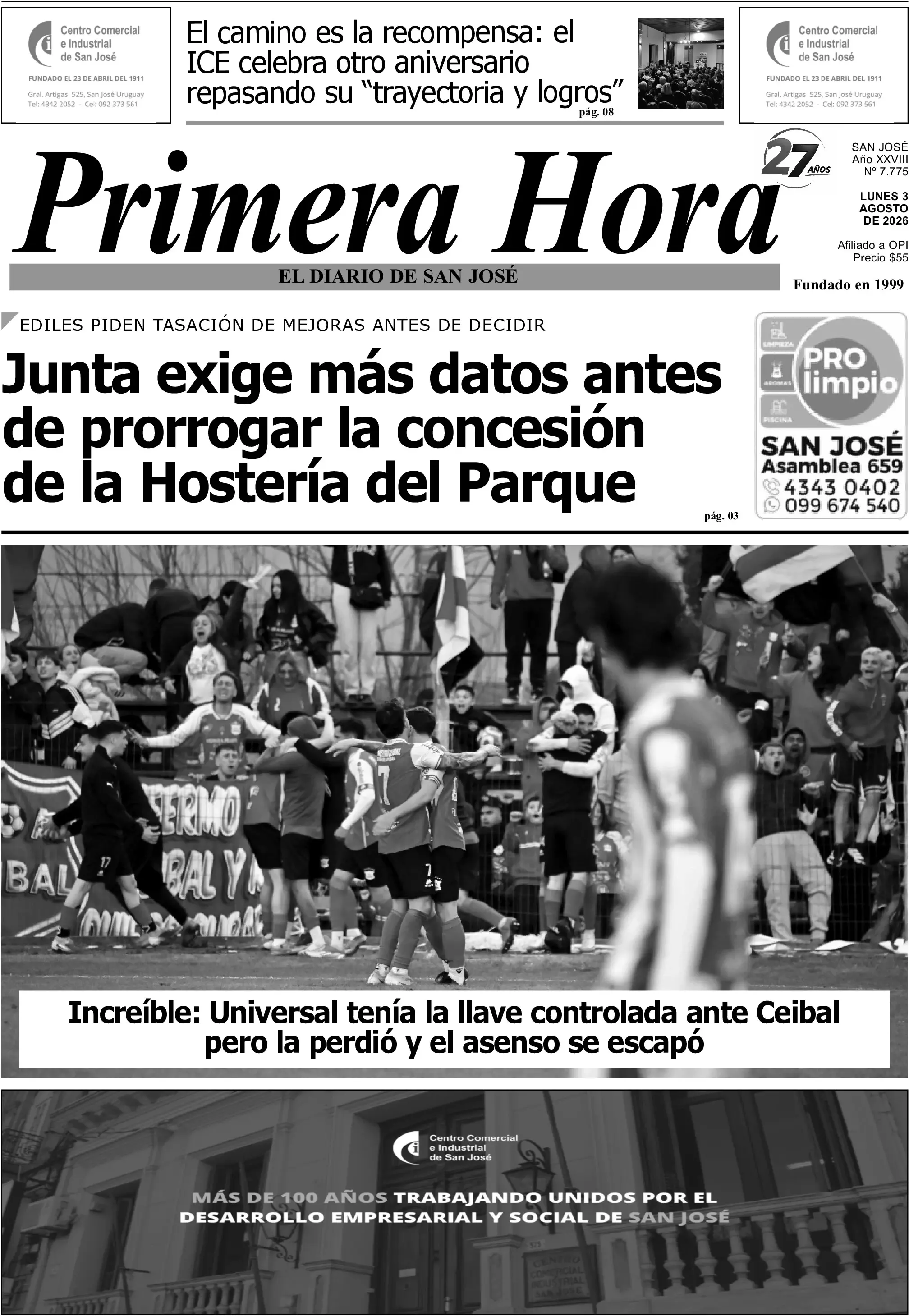 Portada del diario físico